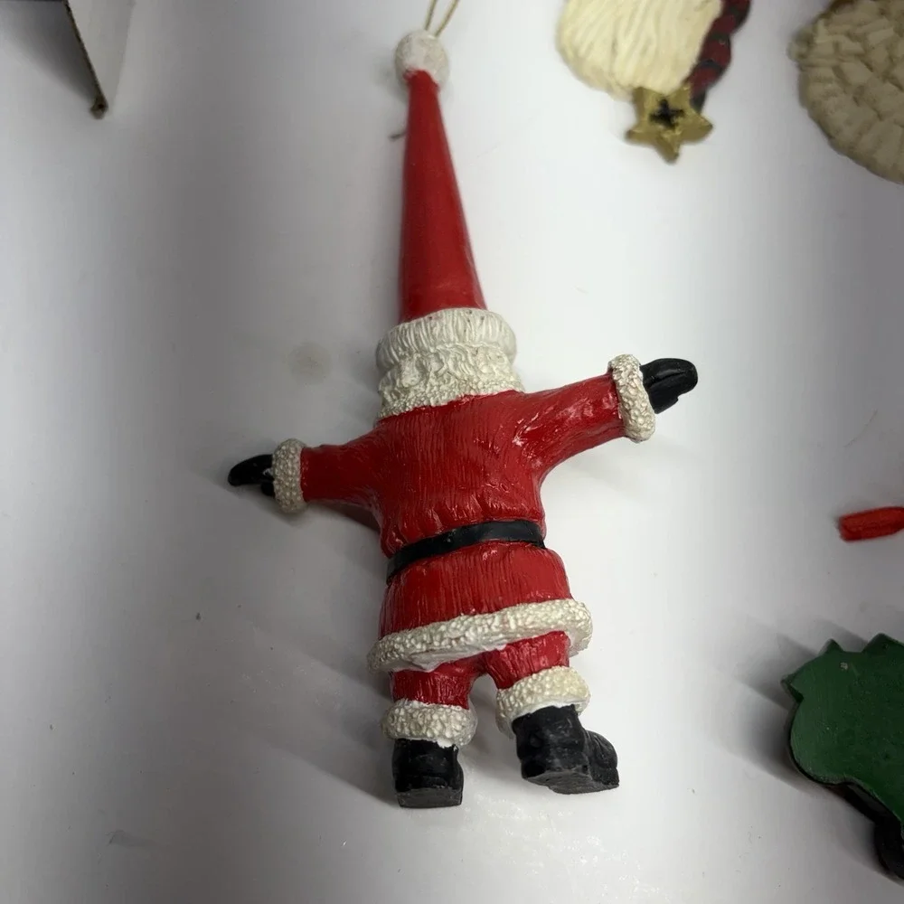 Lot Of  10  Vintage Christmas‎ Ornaments Wooden Noel Sled Santa Clay Ceramic
